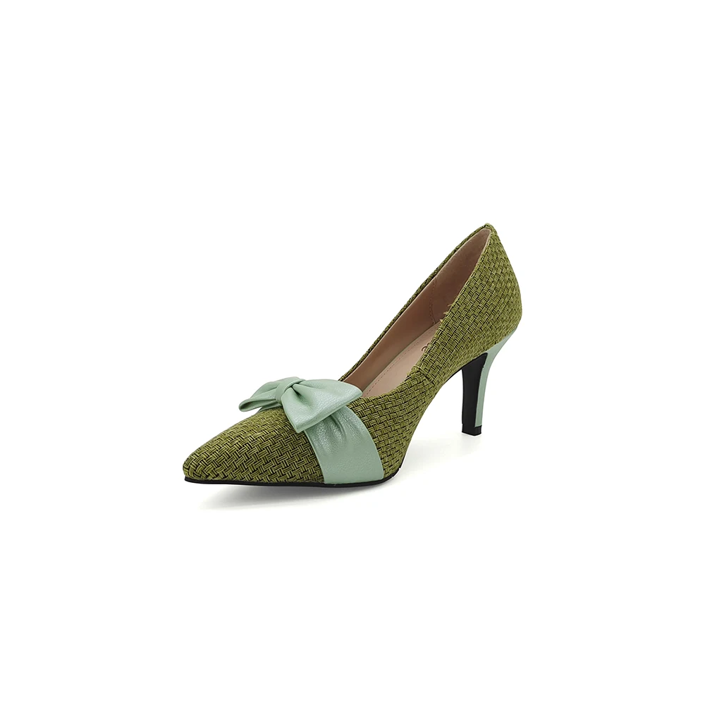 2022 New Color Onion Green Candy High Heel 7 Colors Elegant Ladies Stiletto Women Haif Shoes Wedding Pumps With Bow
