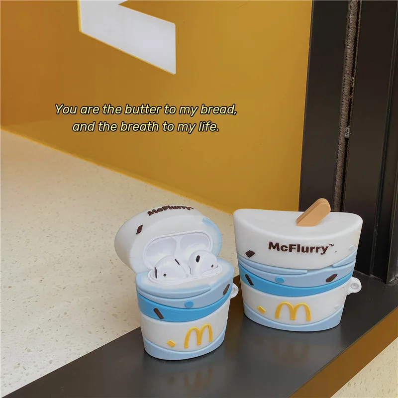 Covers for Apple Airpods Cartoon Cute Whirlwind Ice Cream Protecting Silicone Headset Case with Hook Air pod 1 2