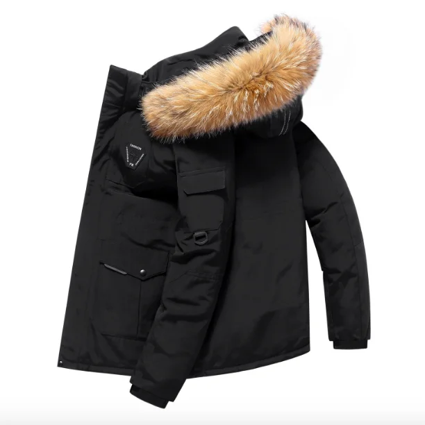 Casual  Thick Coat Hooded Fur Collar Down Jackets For Men Overcoat Thick Winter Outdoor Down Coat