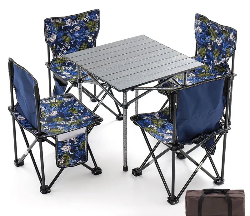 Outdoor Folding Tables and Chairs Camping Chairs A Set 4 Seat 1 Table Portable Camping Tools Outdoor Picnic BBQ Equipment