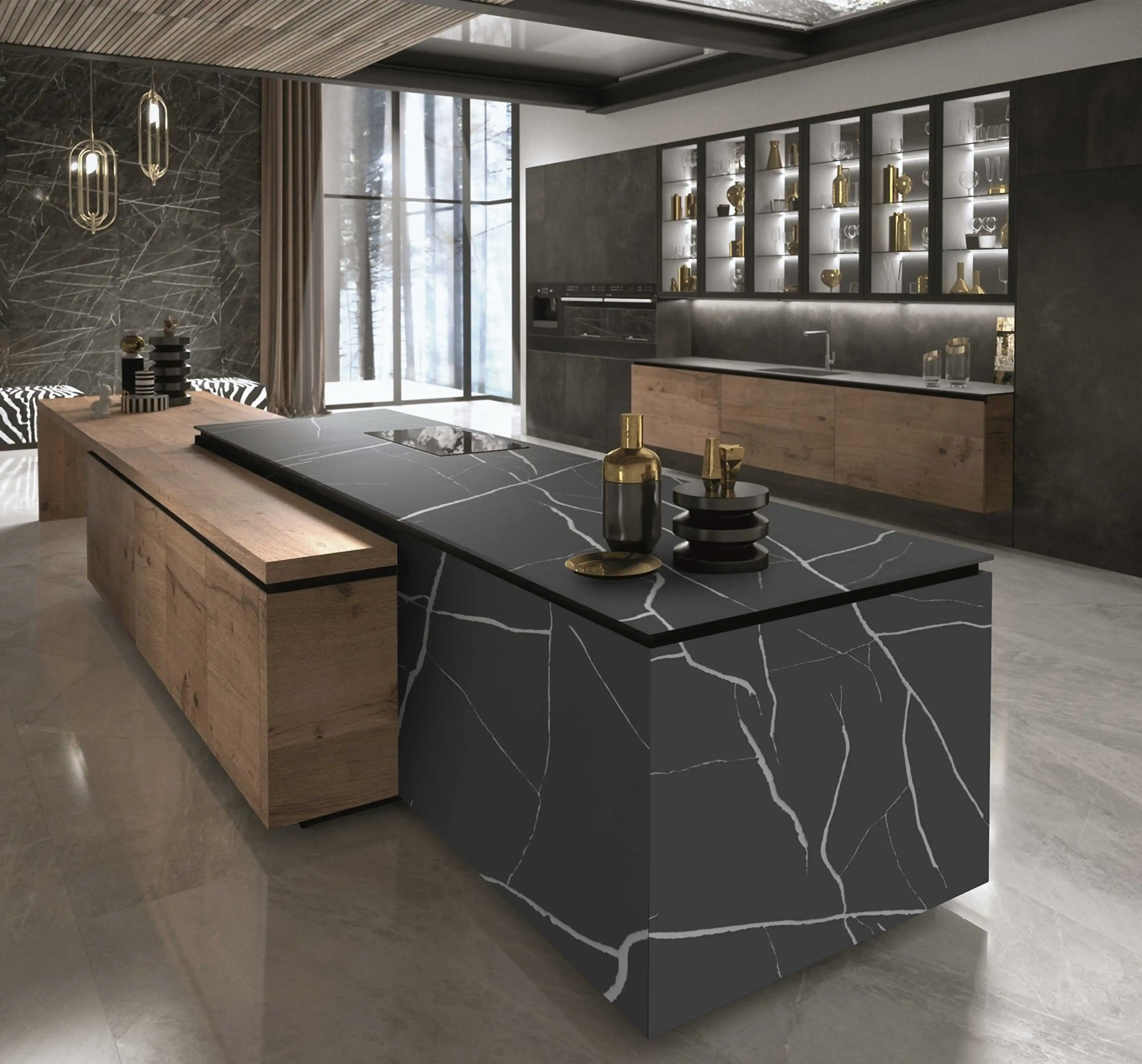 Summerly artificial stone cabinet engineered stone coffee table calacatta quartz quartz slab black