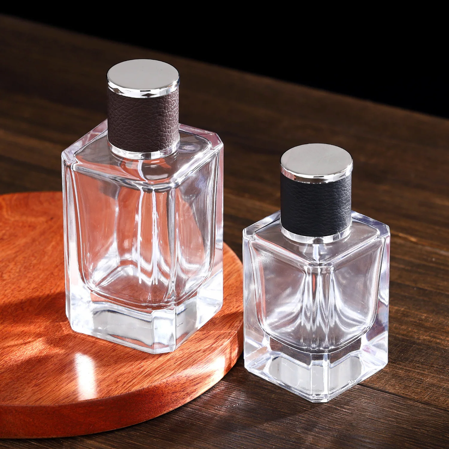 Empty Glass Heavy Base 30ml 50ml 100ml Square Rectangle Easy Crimp Perfume Bottle With Smothy Sprayer