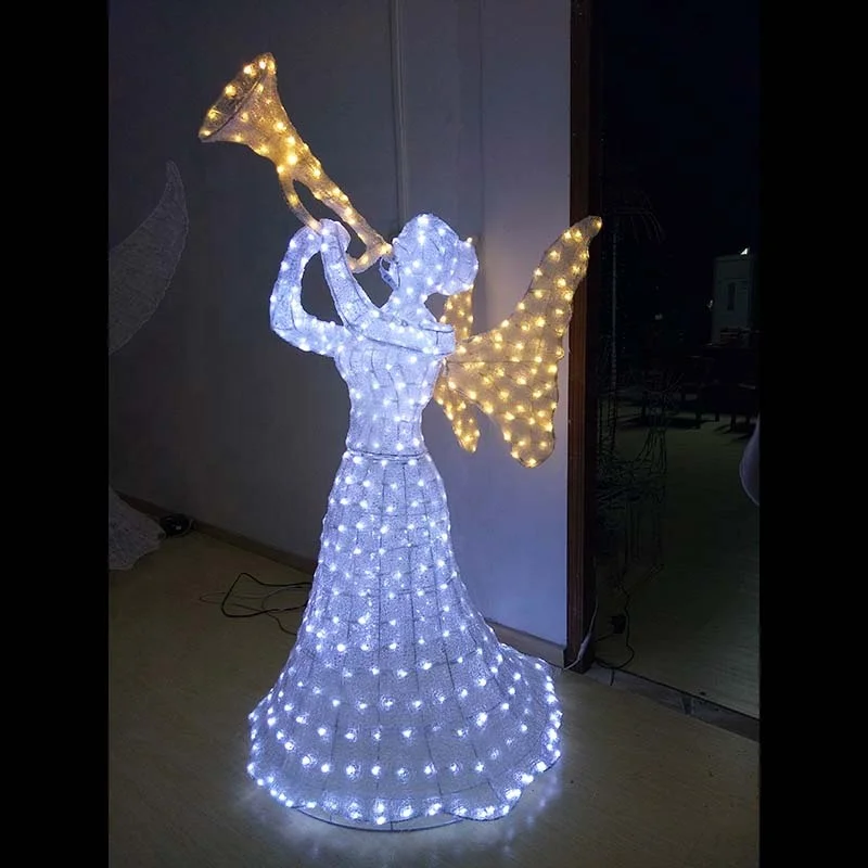 Outdoor Led Color Changing angels with trumpet glass angel with led light