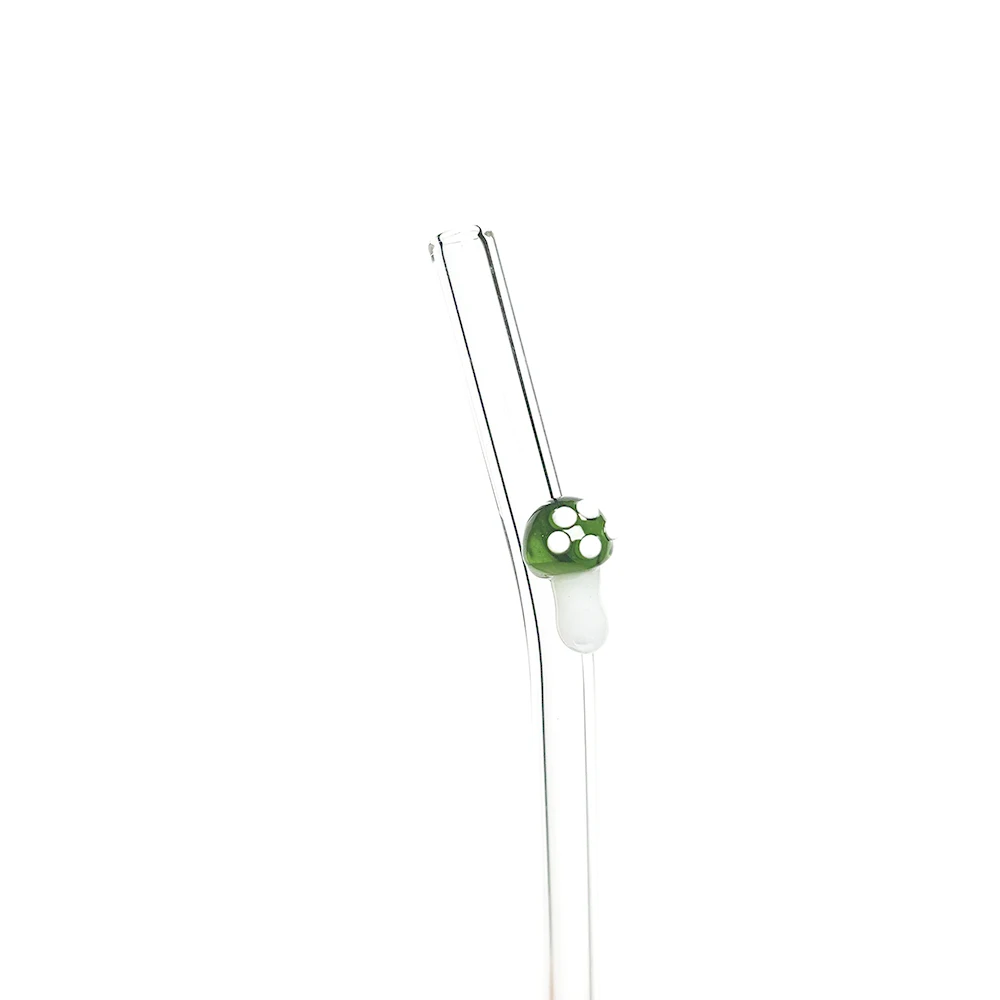 Handmade Mushroom Glass Straw with charms Milk and juice borosilicate glass transparent bent straw reusable