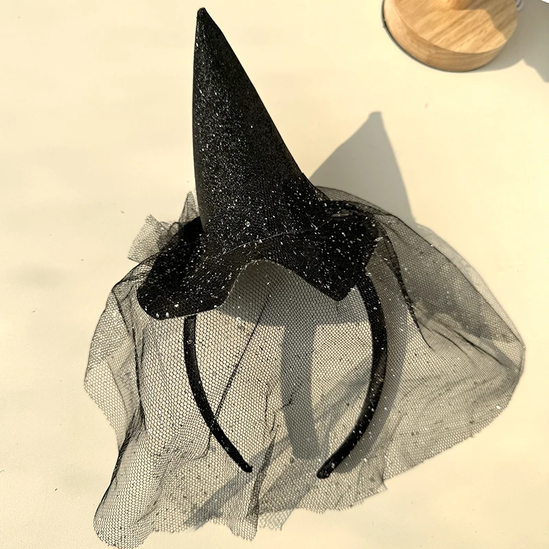 Halloween Party Cosplay hairhoop Mini Witch Hat hairband sparkling With Veil girls hair accessories women Headband