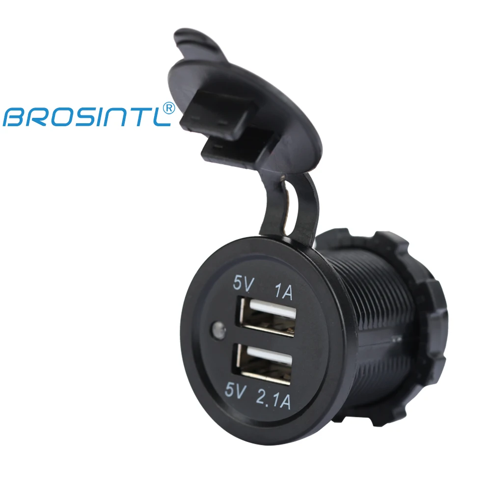 
 BROSINTL BC003KB 12V 24V вход 5V 2.1A & 1A выход двойной порт USB зарядное устройство гнездо со светодиодным индикатором  