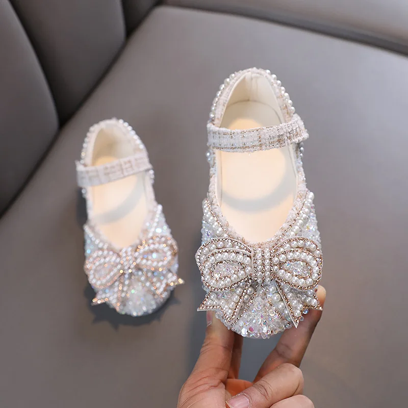 Girls Bow Princess Baby children students single shoe leather dance performance