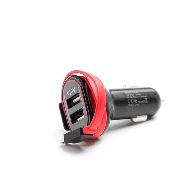 5V 2.4A 2usb port car charger with cable car phone charger fast charging car station for mobile phone