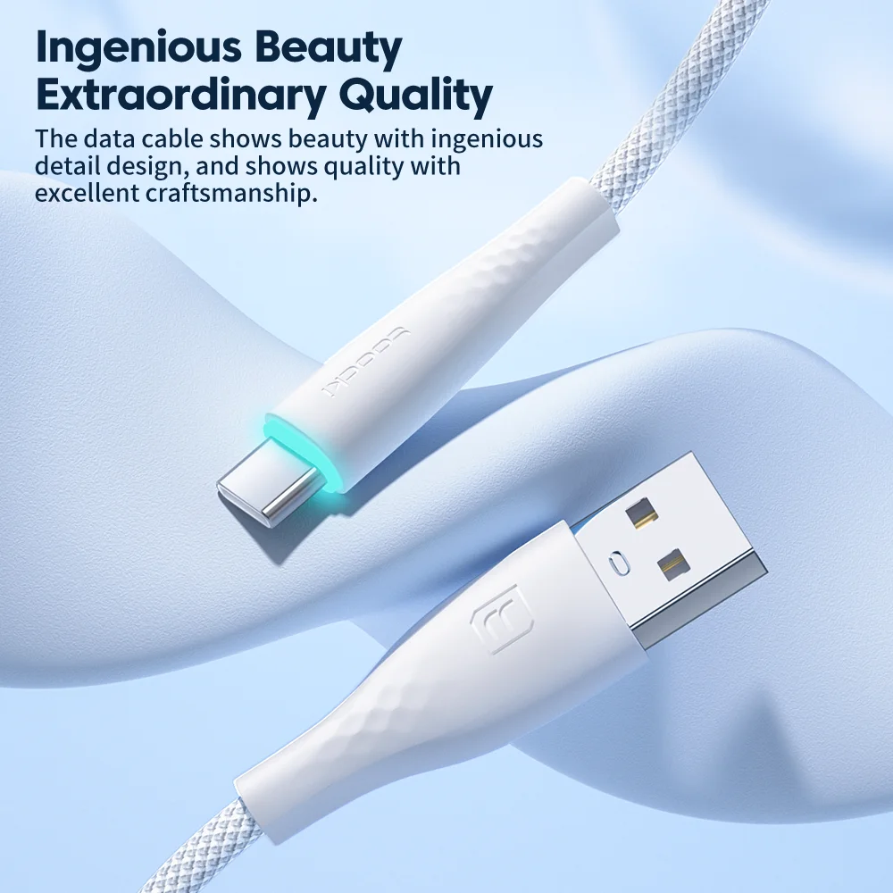 Toocki USB A to Type C Quick Charging Cable White Color Pure Copper Type C Cable Fast Charging