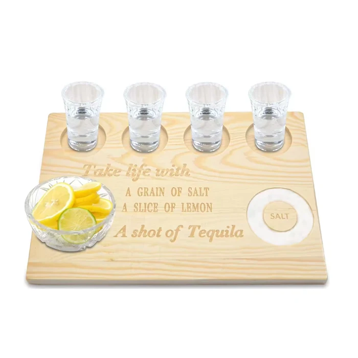 Personalized Engraved Shot Glass Holder Tray Bar Serving Party Wine Holder Wooden Flight Board for Tequila Beer