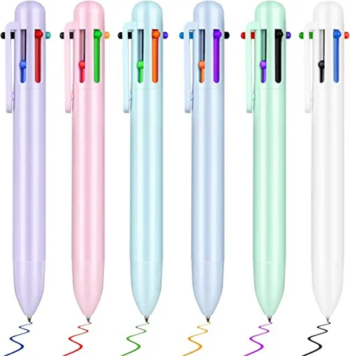6-in-1 Multicolor Ballpoint Pen, 6 Color Transparent Barrel Retractable Ballpoint Pens for Office School Supplies Students Gift