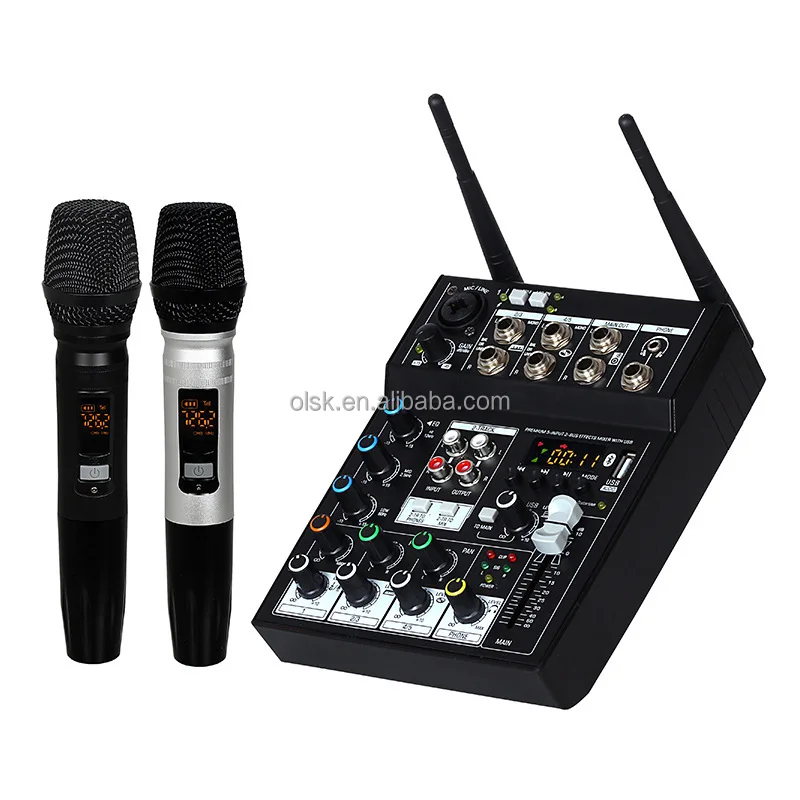 Clavax CLMC-GT41 Профессиональный 5-канальный аудиомикшер с 2 беспроводными ручными 3 методами питания от фабрики микрофона