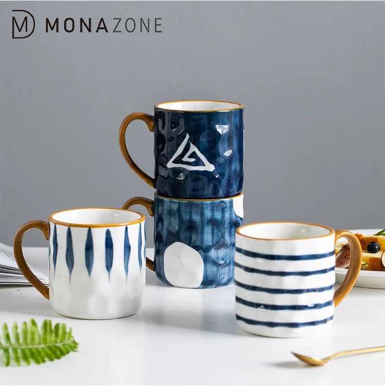MONAZONE Hand-Painted Milk Coffee Cup Japanese Retro Style Ceramic Mug With Spoon