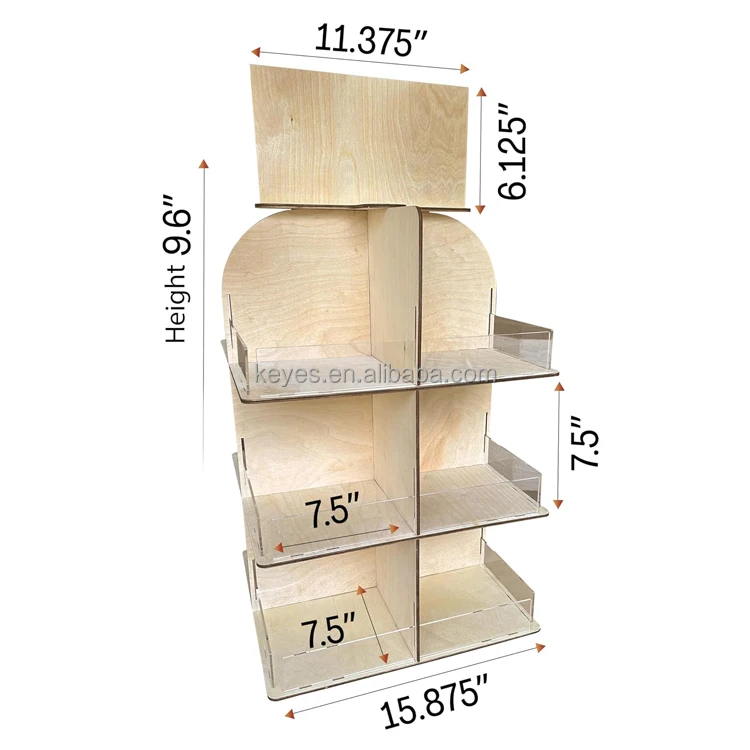 New Retail Store Fixtures Wooden Rotating Acrylic Counter Candy Snacks Display Stand Custom Card Jewelry Earring Display Stand