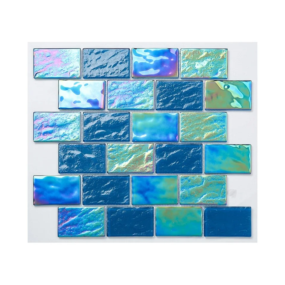 Разноцветная мозаичная плитка из хрустального стекла, декоративная голубая мозаика для бассейна, толщина 4 мм