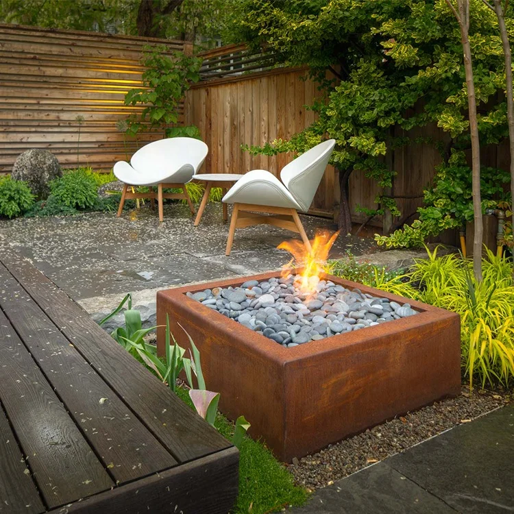Large Outdoor Decorative Corten Steel Metal Gas Fire Pit