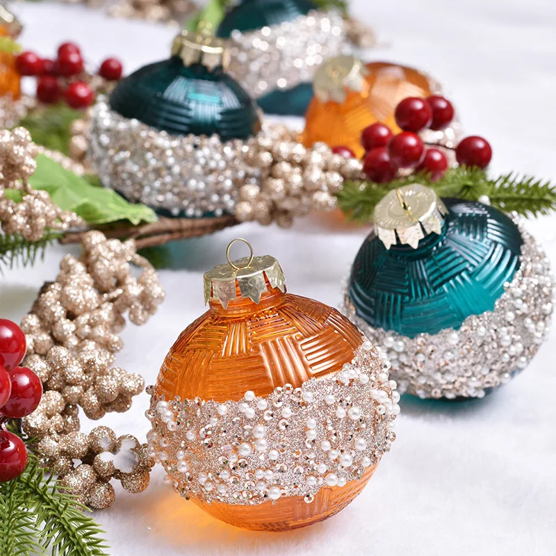 8CM 3pcs/set PET X-mas Tree Ornament Ball Glitter Christmas Balls With Pears For Indoor Hanging & Party