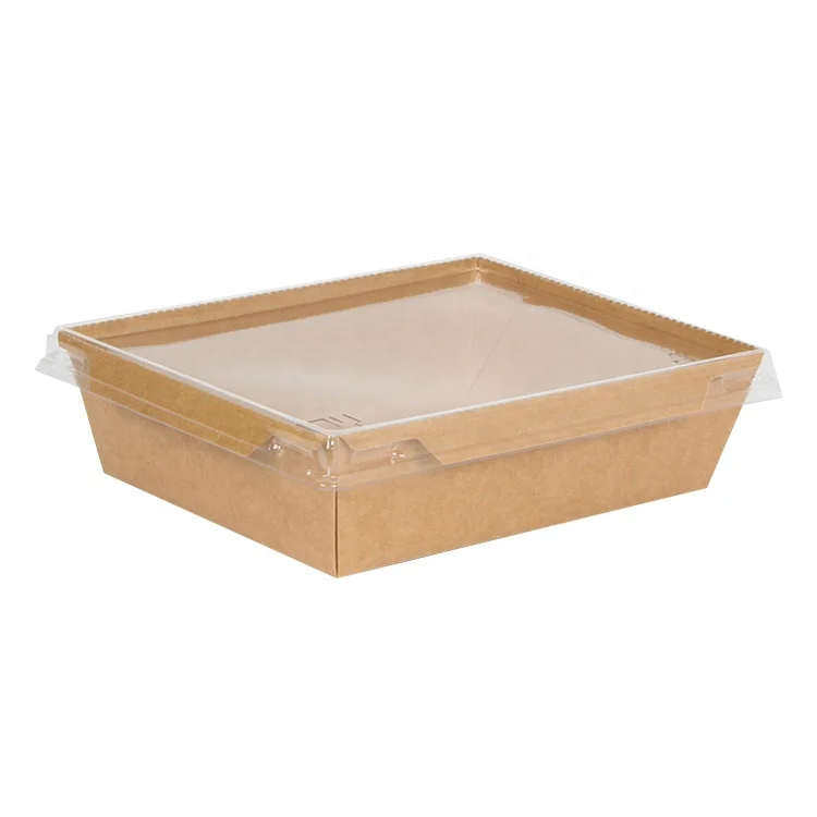 Square Takeway Restaurant Container Fast Food Degradable High Quality Kraft Paper Eco Friendly Disposable Box with Lid 1 Carton