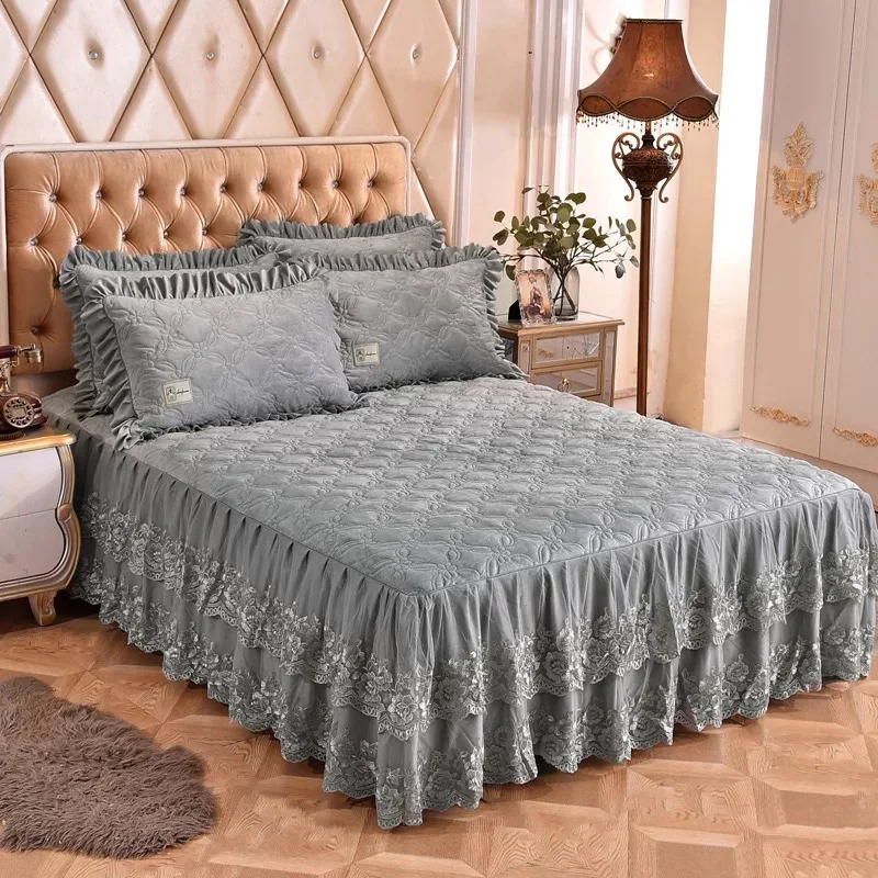 Home Lace Bed Skirt Bedsheet Thickened Bedspread Bed Cover Skirt Bedding Set