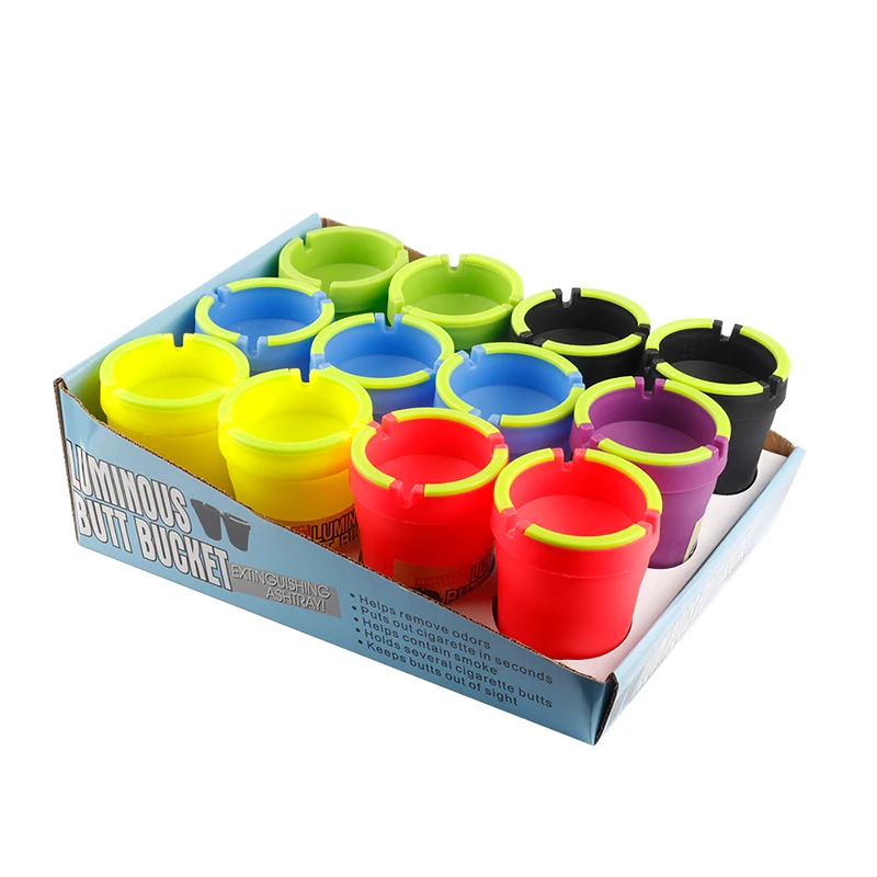 Lanchuang Smoking Accessory Glow In The Dark Portable Plastic Ashtray With Lid