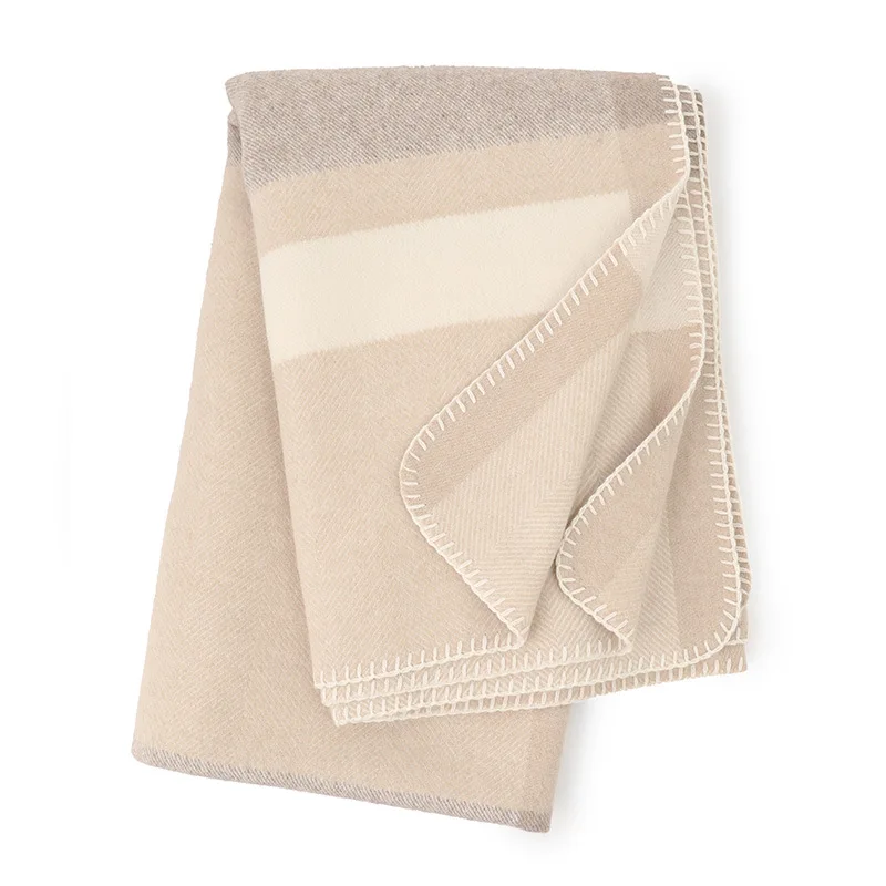 EDELWEISS New Arrival Jacquard Twill 100% Lamb Wool Blanket Leisure Outlook Merino Wool Blankets Custom Packing Woven Winter