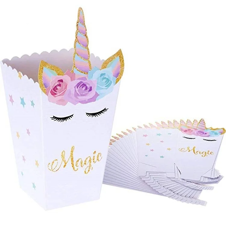 Rainbow Unicorn Magical Unicorn Baby Shower or Birthday Party Favor Popcorn Treat Boxes - Set of 12 Cookie Containers KPB003