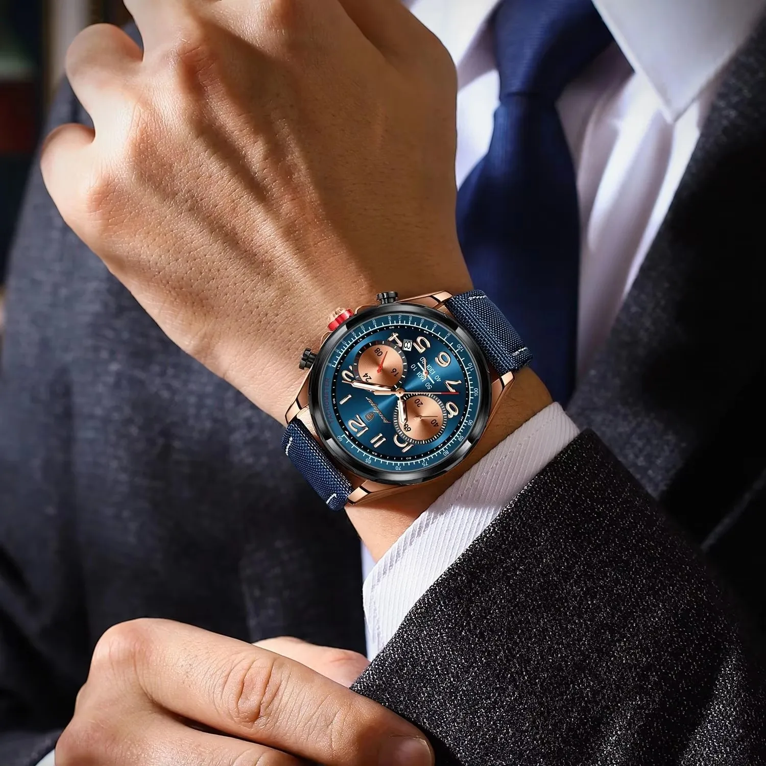 POEDAGAR 862 Waterproof Luminous Function Man Wristwatch Casual Male Wrist Nylon Leather Chronograph Luxury Quartz Watch for Men