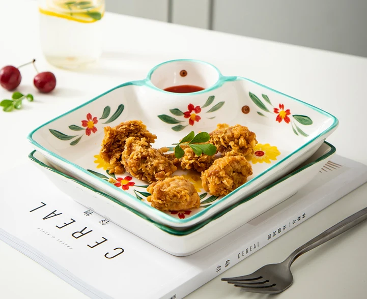 Блюдо для вареников под глазурью, блюдо с уксусом, разделитель для суши и окунивания соуса, посуда для дисков, креветок на пару, закуска, столовая посуда для завтрака