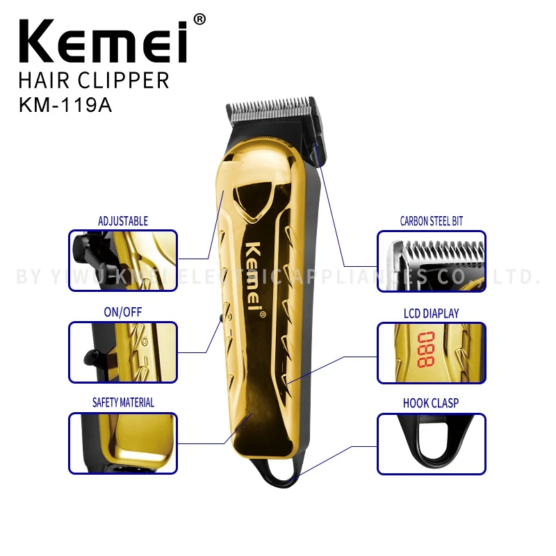  Kemei KM-119A новый регулируемый режущая головка Профессиональная Мужская машинка для стрижки шерсти у Светодиодный дисплей питания
