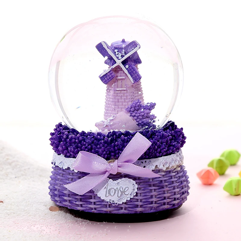 
Романтическая фиолетовая лаванда, скрипка, ветряная мельница, хрустальный шар, музыкальная шкатулка для девушки, подарок, праздничный подарок 