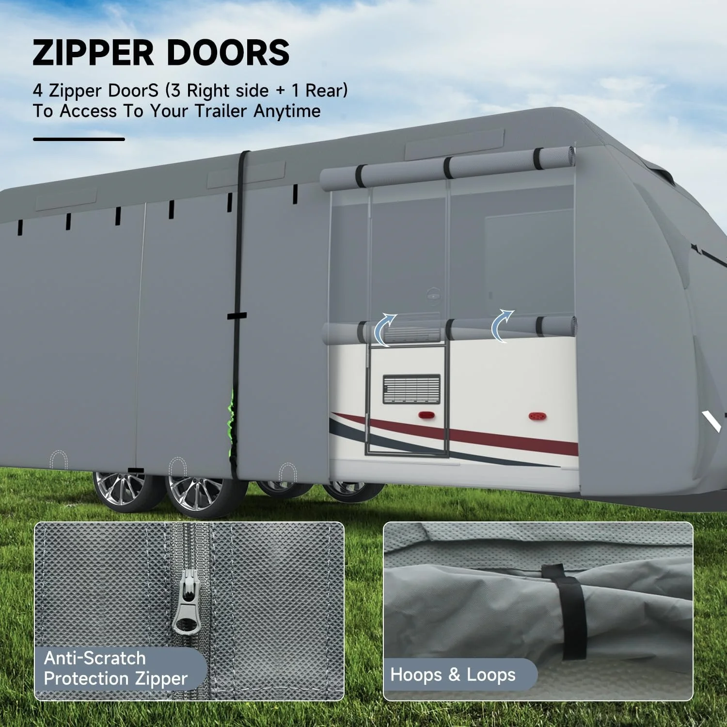 RV & Trailer Cover Toy Hauler RV Travel Trailer Camper Cover With Tongue Jack Gutter Covers