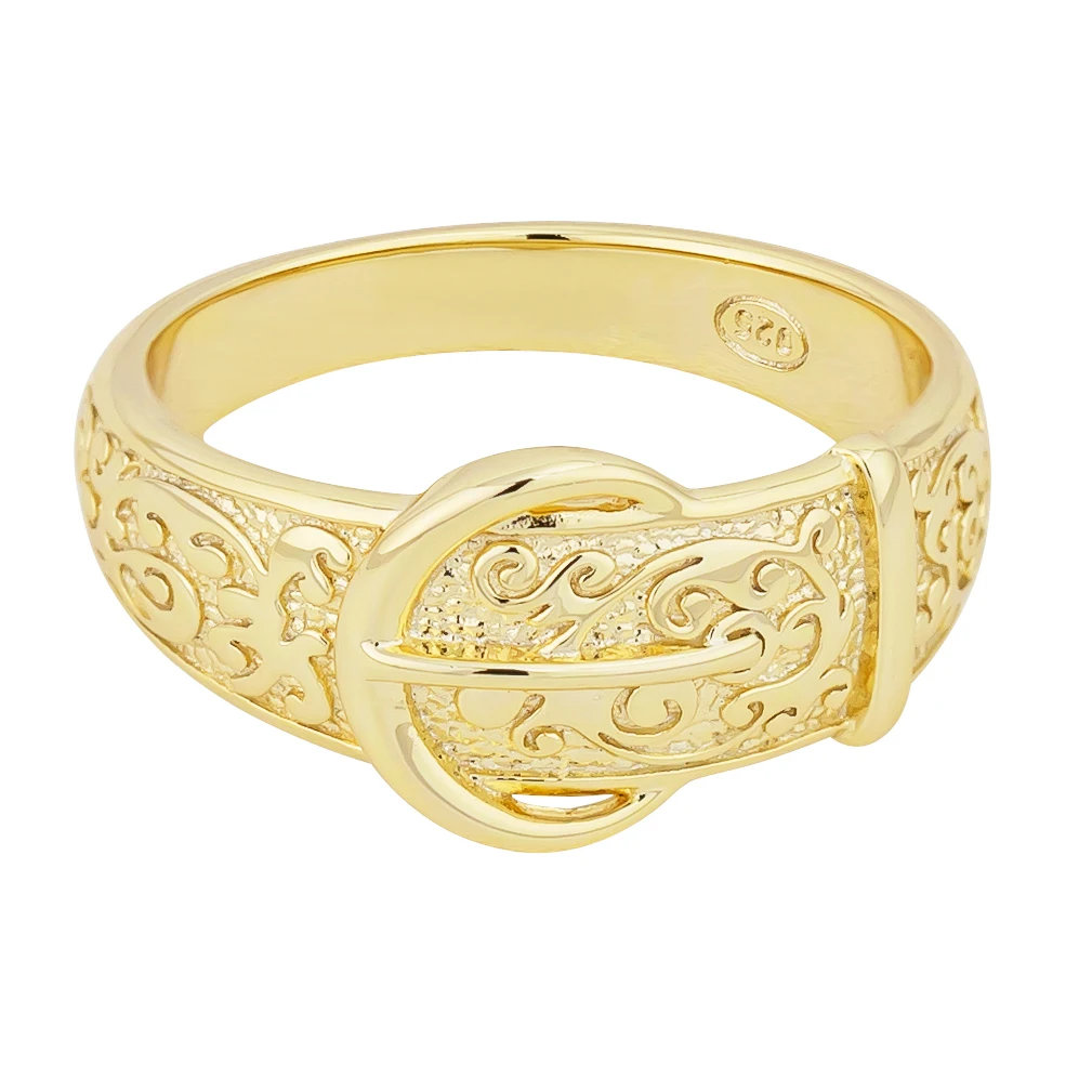 925 Silver 14k Gold Plated Men Women Jewelry Engraving Belt Buckle Ring