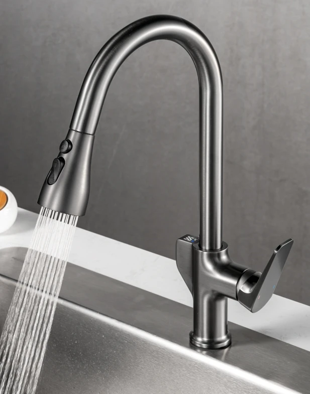 Kitchen Intelligent Digital Display Three Levels Water Extraction Pot Faucet