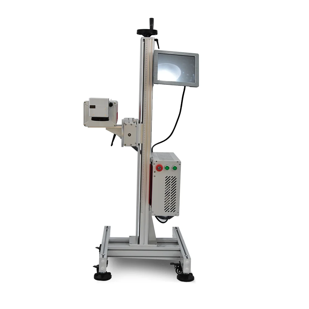 Production Line Flying 30w Co2 Laser Marking Machine Expiry Date Batch Code Laser Printer For Plastic Bags Cable Wire Pet Bottle