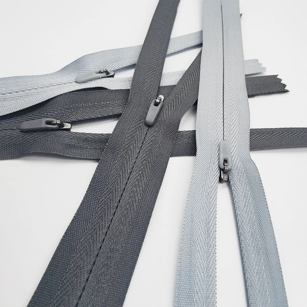 Customized 3# Non Lock Rubber Puller Fashion Invisible Nylon Pocket Zipper