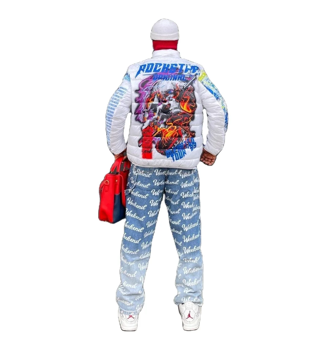 SBM 2024 NEW Washed  Light Blue Hot Sale Checkerboard Checks Loose Crazy Custom Laser Print Baggy Jeans For Men