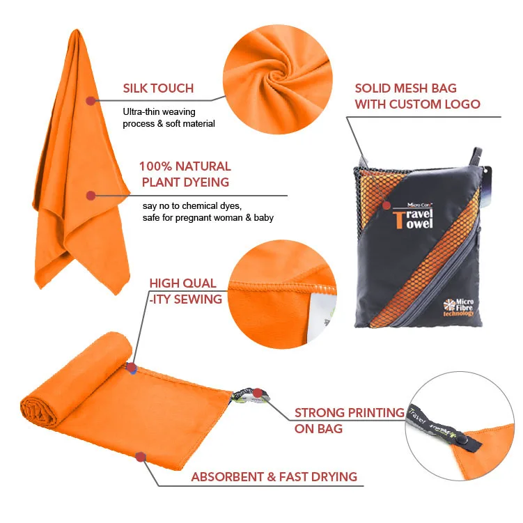 Microfiber Quick Dry Sports Towel Gym Towel With Zip Pocket