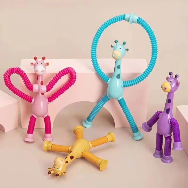 Interactive Creativity Anti-stress Led Kids Fidget Toys Autism Sensory Suction Cup pop Tube Giraffe Toys
