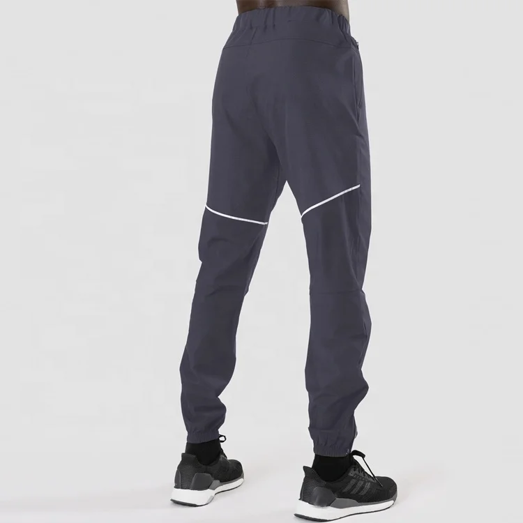 Fitness Training Active Wear Lightweight Joggers Reflective Stripe Zipper Bottom 100% Nylon Track Pants For Men