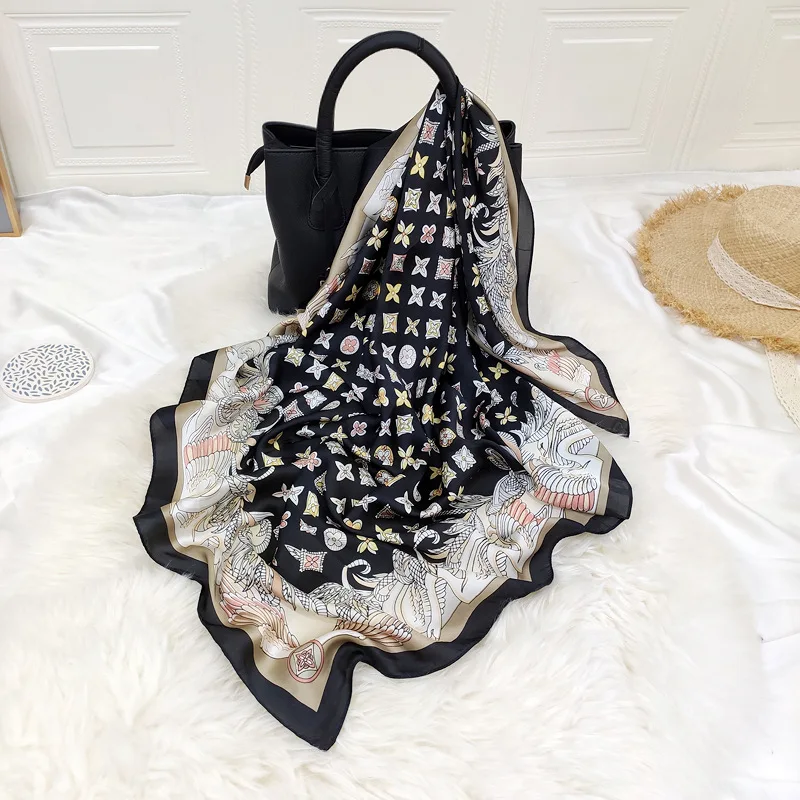 Женский атласный шарф 90x90 см модный квадратный из полиэстера и шелка с рисунком звезд весна 2022