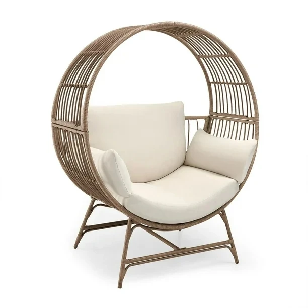 YASN Gardens Bellamy Patio Outdoor Round Wicker Chair Modern Garden Standing Chair Courtyard Rattan Round Chair