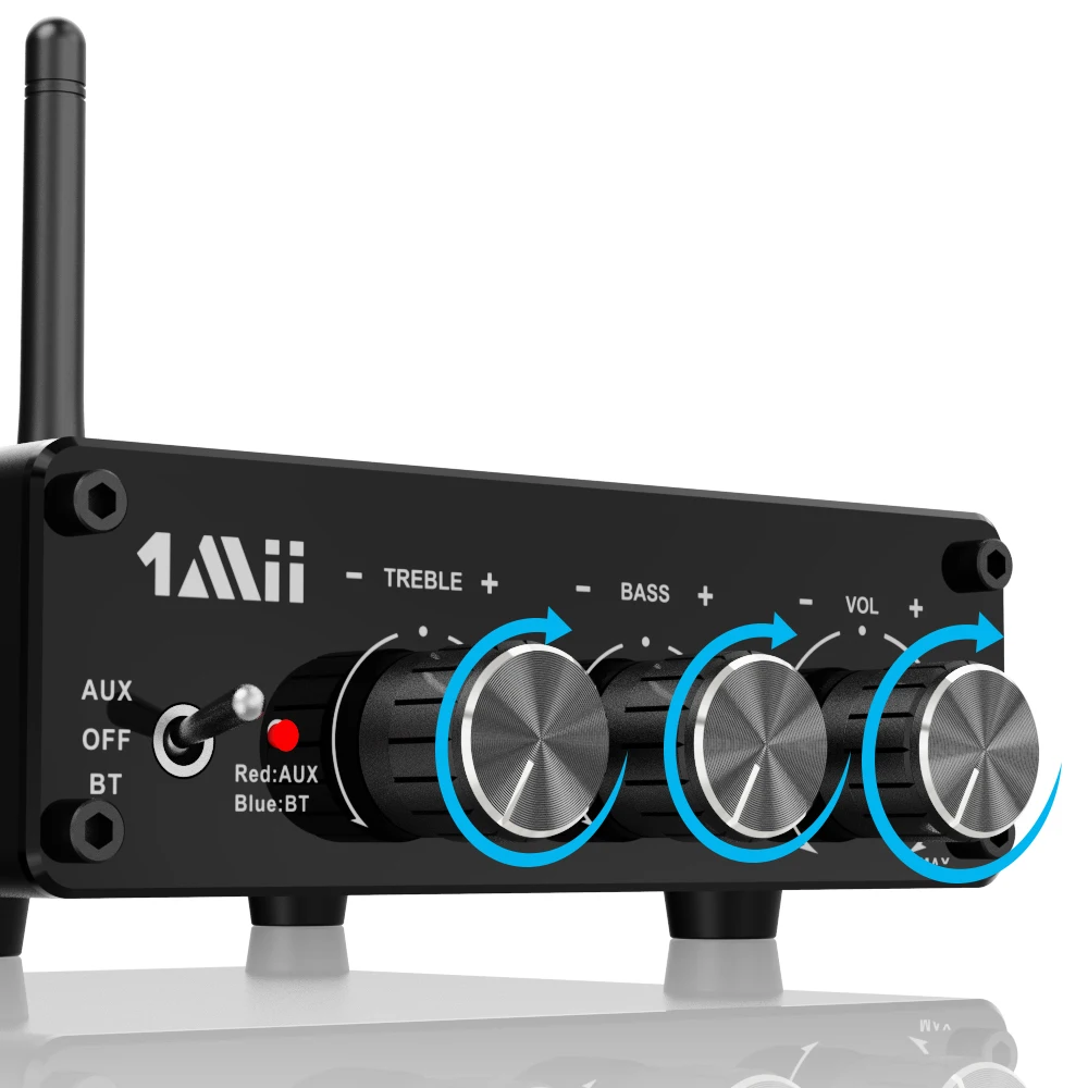 1Mii P4 Bluetooth 5.3 Stereo Power Amplifier, 2 Channel 100W*2 Mini Hi-Fi Audio Amp, Wireless Receiver w/ Bass for Home Speaker