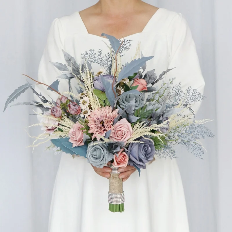 Nordic Wedding Bride Holding Flower Artificial Rose Bouquet Wedding Home Decoration Photography Holding Flower Bridal Bouquet