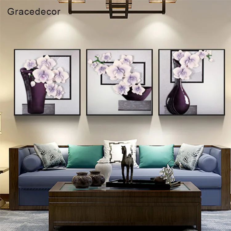 3 Panels 3D Relief Painting Resin Home Decor Wall Art