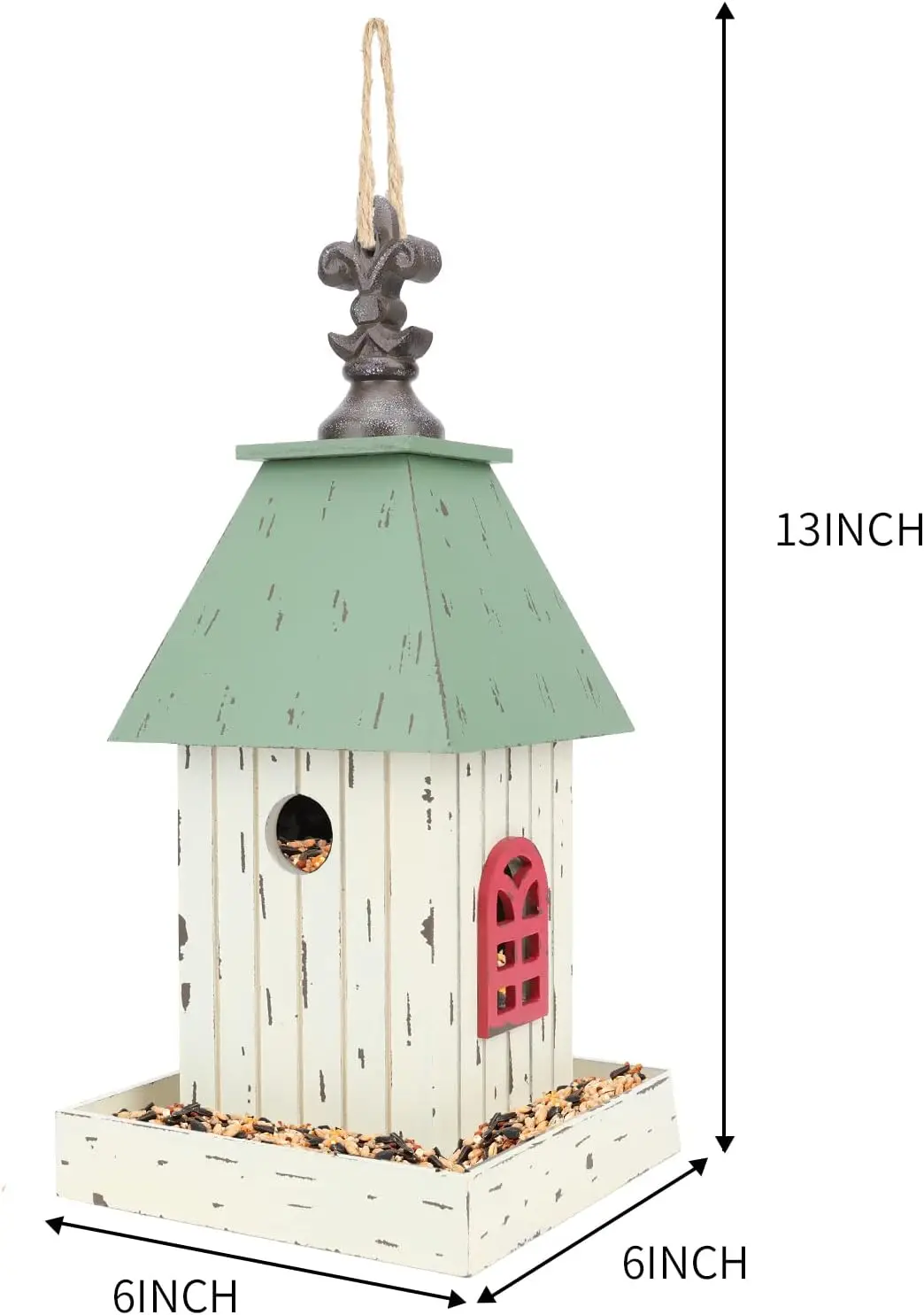 Village Wooden Cottage Bird House Feeder, Hanging Birdfeeder with Landing Trays,Wood Wild Bird House Feeder Garden Decor