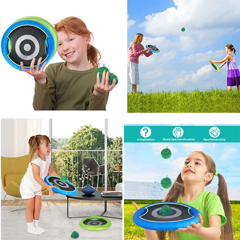 Outdoor Throwing Catching Trampoline Paddle Game Toy Play set Flying Disk