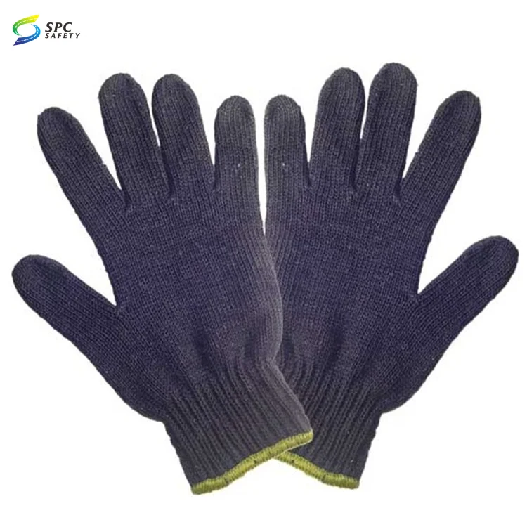 Factory direct sale Anti slip Hand protection Black polyester cotton yarns string knitted cotton work safety hand gloves