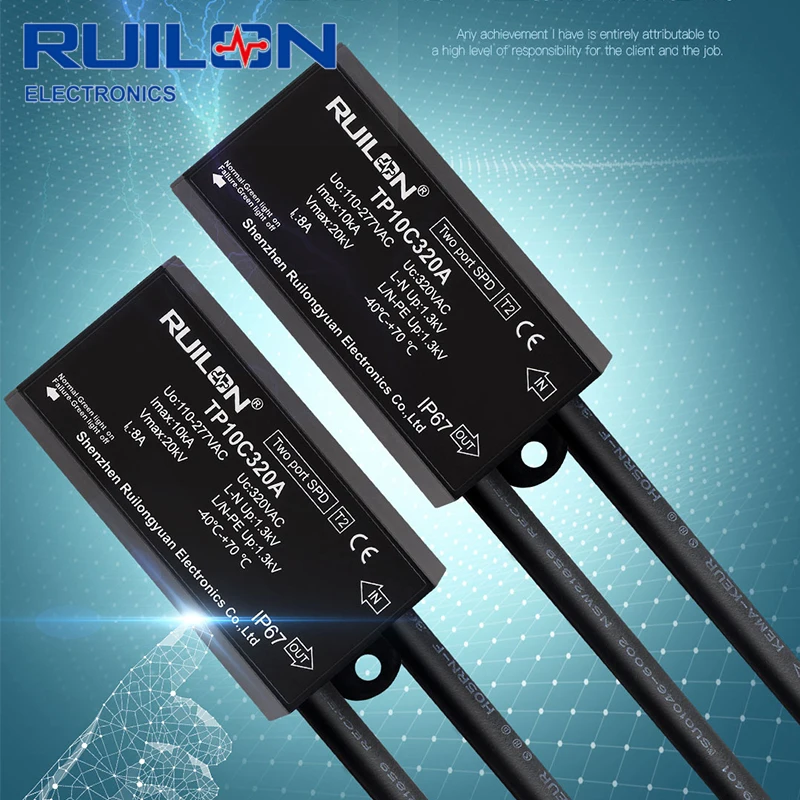 10kA Power Surge Protective Device Double cable Lightning protector Black Surge protection device