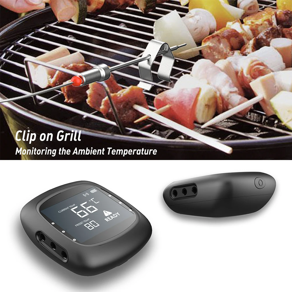 Bluetooth Dual Temperature Sensor 165Ft Long Range Smart Wireless Digital Meat Food Thermometer For Grill And Cooking Pro05