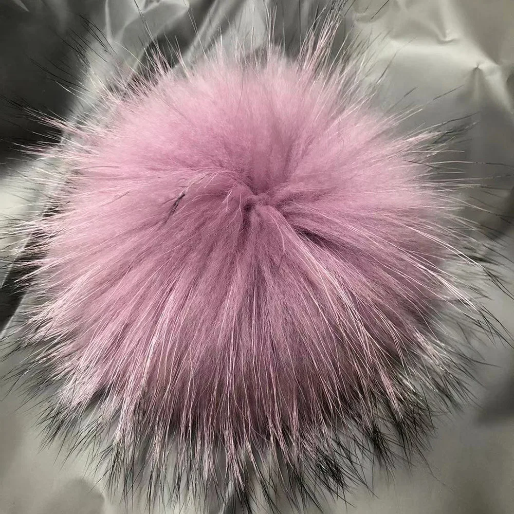 Natural Raccoon Fur Pompom 15 cm real Raccoon Fur Ball  fluffy pom pom Ball With Snap